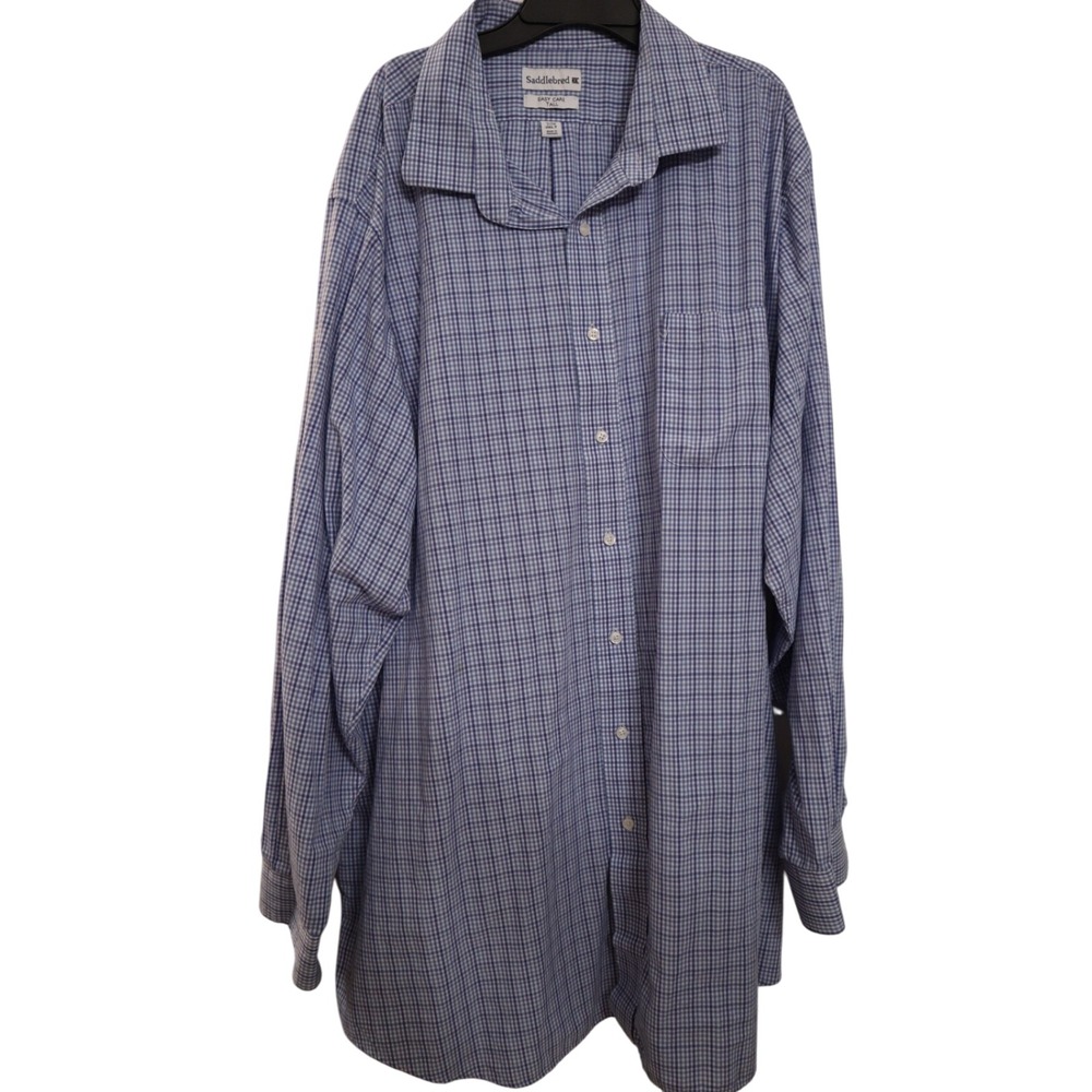 Saddlebred Shirt Men's 3XLT Big‎ Man Navy Check Long Sleeve Button Down